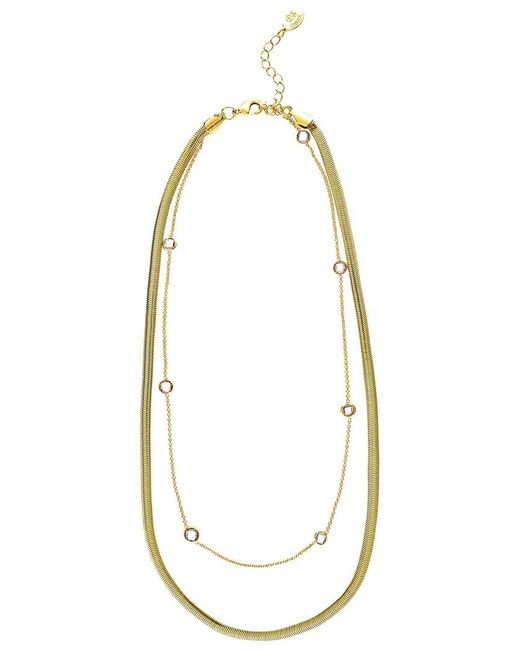 Rivka Friedman White 18k Plated Cz Herringbone Chain & Station Necklace Set