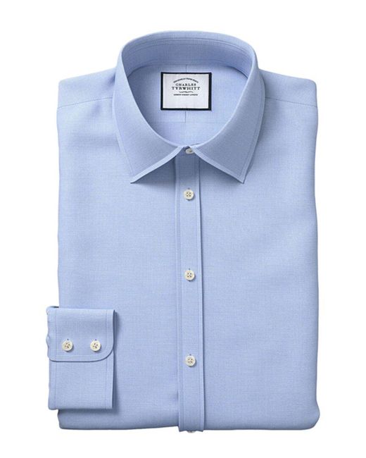 Charles Tyrwhitt Blue Slim Fit Egyptian Lattice Weave Shirt for men