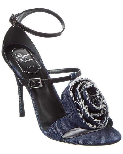 Roger Vivier Black Denim & Leather Sandal