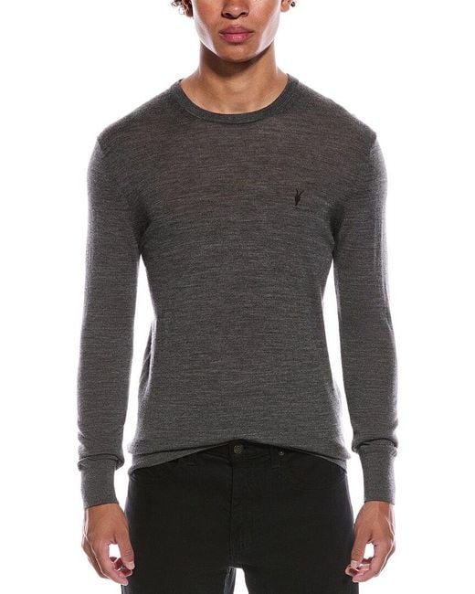 AllSaints Gray Mode Wool Crewneck Sweater for men