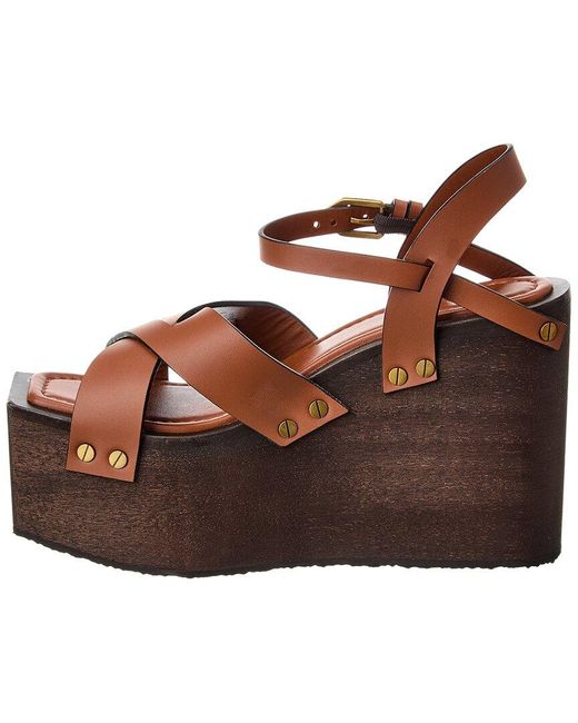 FRAME Brown Le Melrose Leather Wedge Sandal