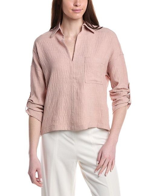 Max Studio Red Tab Sleeve V-Neck Shirt