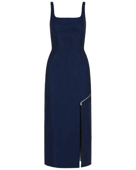 McQueen Blue Wool Midi Dress