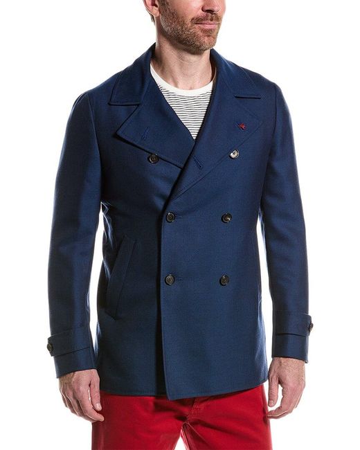 Isaia Blue Wool & Cashmere-blend Coat for men