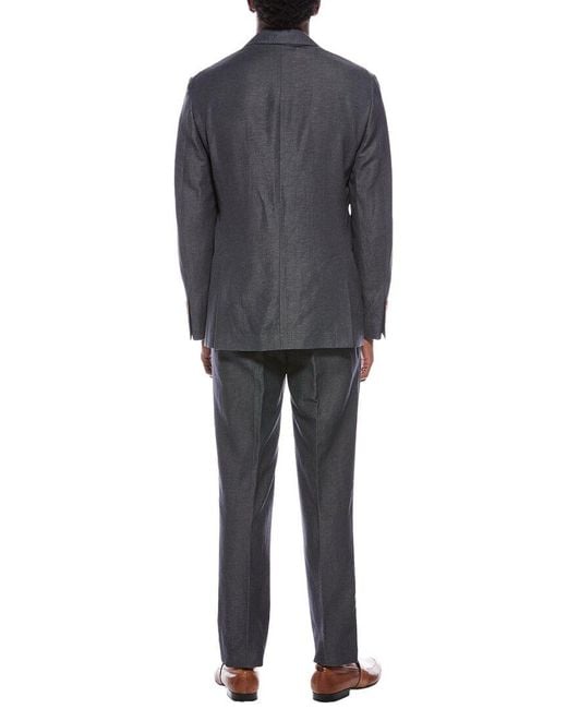 Brunello Cucinelli Blue 2Pc Wool & Linen-Blend Suit With Pleated Pant for men