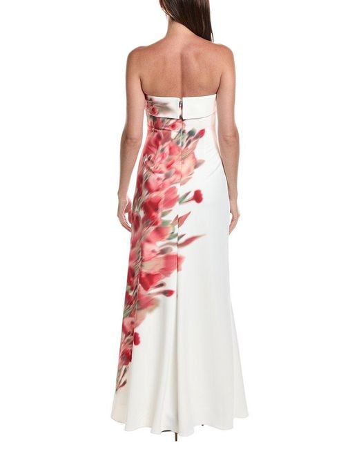 Badgley Mischka Red Floral Placement Strapless Column Gown