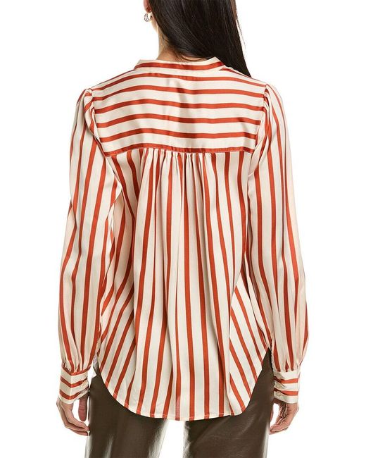 Fate Red Stripe Print Standing Collar Button-down Shirt