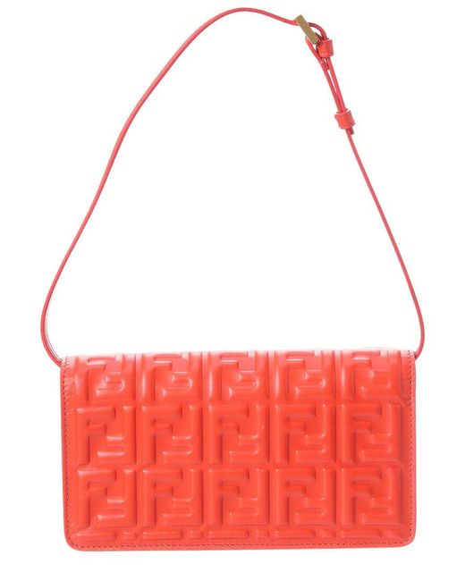 Fendi Red Baguette Ff Leather Wallet On Chain