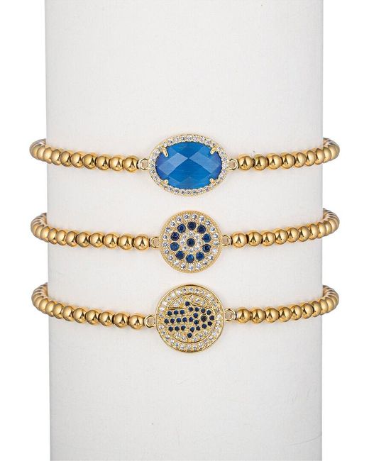 Eye Candy LA Multicolor Harper Titanium Cz 3pc Hamsa Stretch Bracelet Set