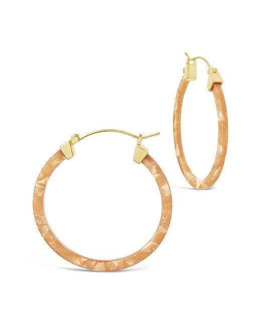 Sterling Forever Metallic 14k Plated Coral Hoops