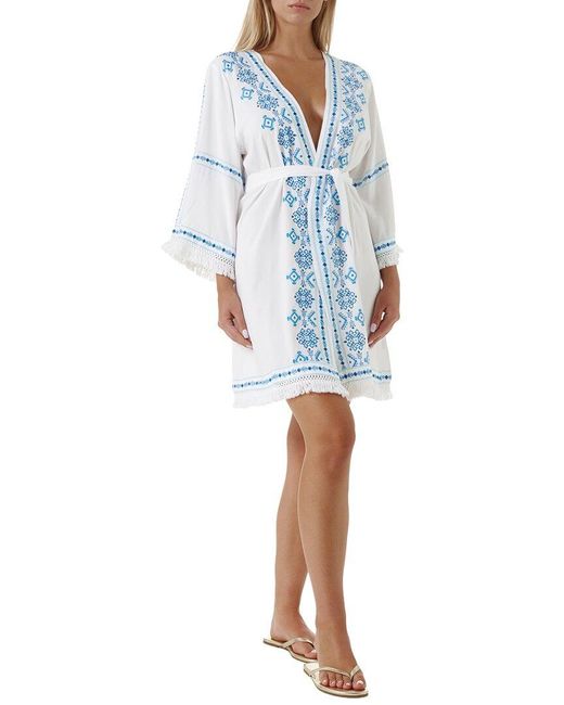 Melissa Odabash Blue Kara Short Kaftan