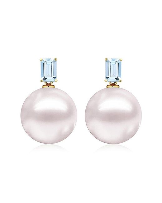 Kai Fine Jewelry White 14K 1.00 Ct. Tw. Aquamarine & 12-13Mm Pearl Drop Earrings