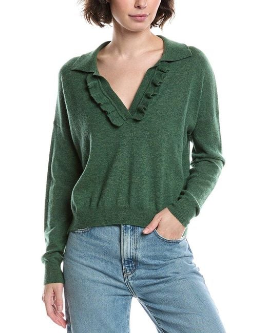 Autumn Cashmere Green Ruffle Jonny Collar Cashmere Sweater