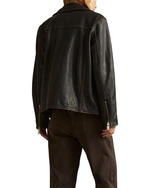 Reiss Black Beau-Relaxed Sheep Leather Biker Jacket