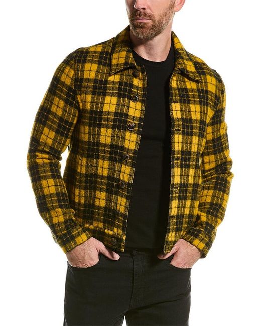 John Varvatos Yellow Button-down Wool-blend Shirt Jacket for men