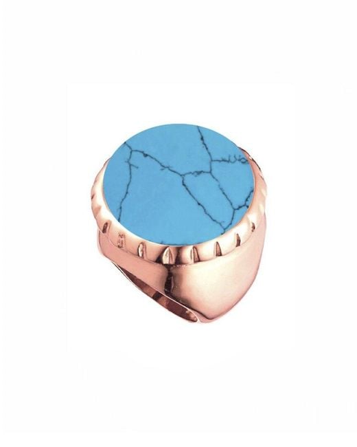 Liv Oliver Blue 18k Rose Gold Plated 21.50 Ct. Tw. Turquoise Statement Ring