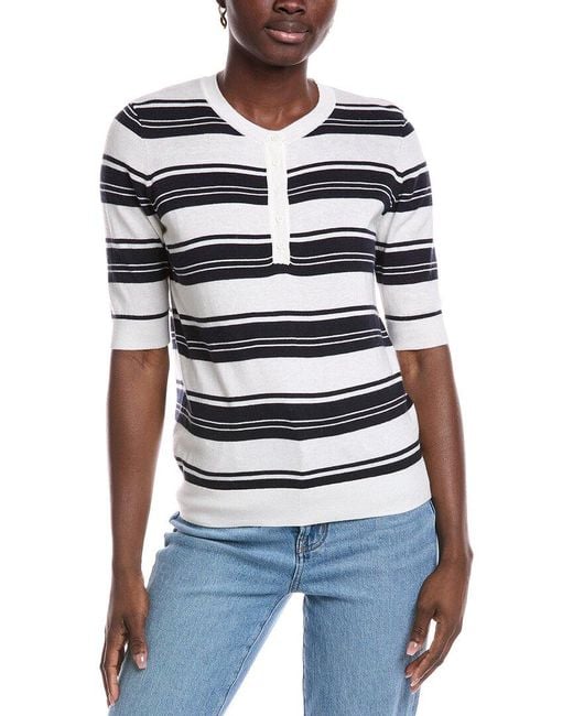 Minnie Rose White Cashmere-Blend Henley Sweater