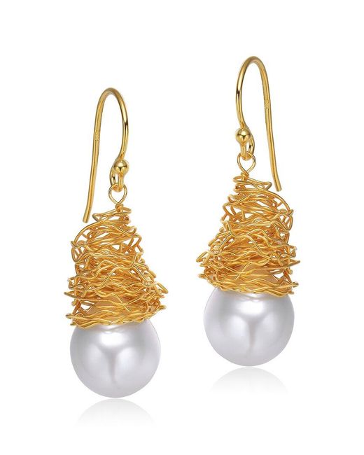 Genevive Jewelry Metallic 14k Over Silver 12.4mm Pearl Earrings