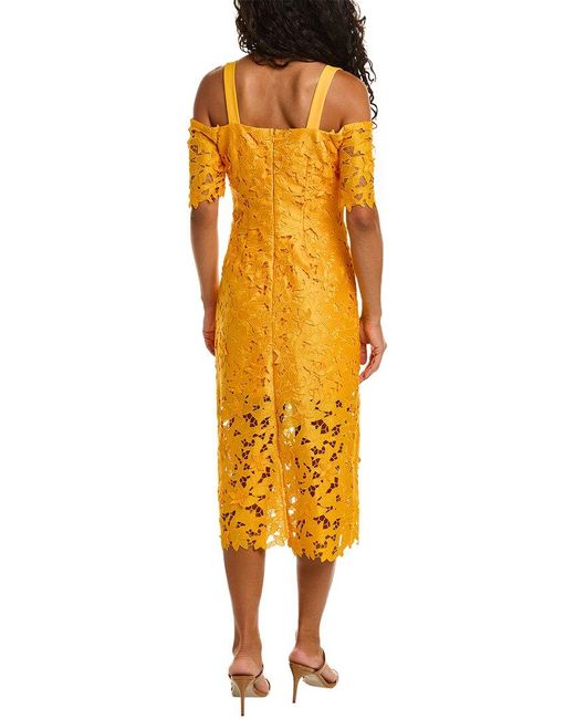 Zac Posen Yellow 3D Guipure Lace Midi Dress