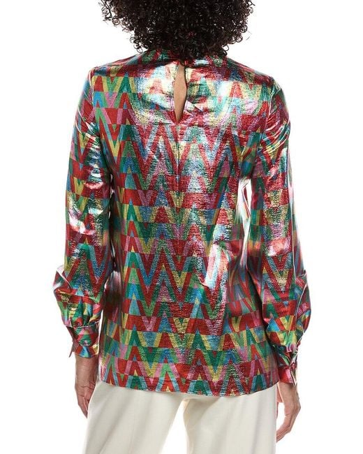 Valentino Red Metallic Logo Silk-Blend Shirt