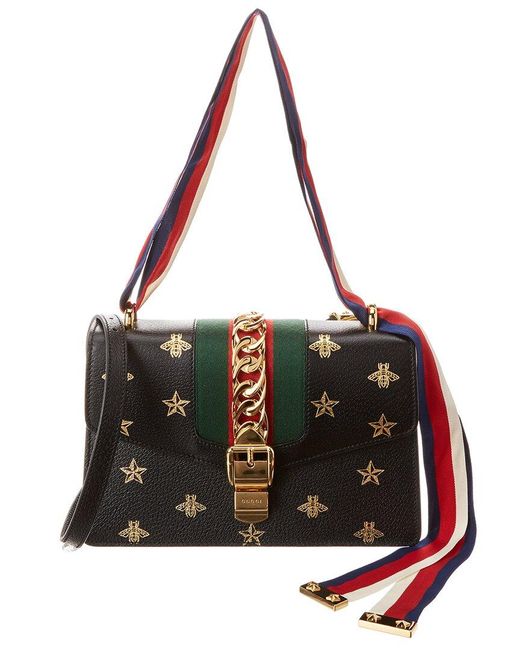 Gucci Black Sylvie Small Bee & Star Leather Shoulder Bag