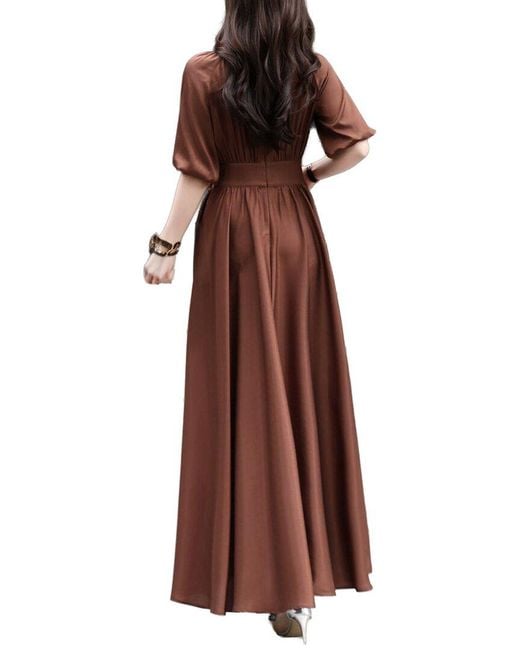 BURRYCO Brown Short Sleeve Solid Maxi Dress