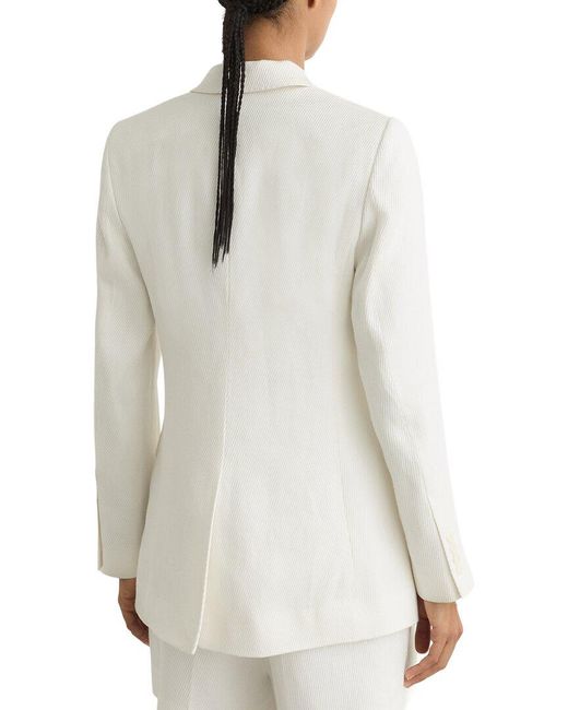 Reiss White Alyx Linen-Blend Double Breasted Suit Jacket