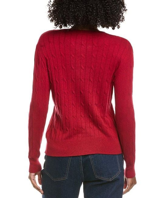 Hannah Rose Red Classic Cable Full Button Cashmere-Blend Cardigan