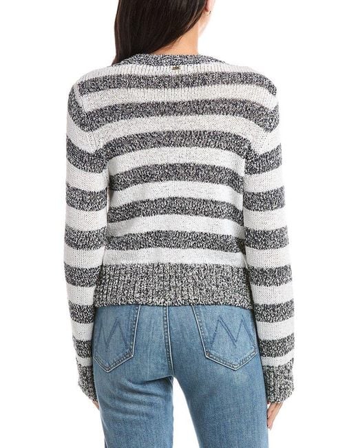 St. John Gray Relaxed Crewneck Striped Sweater