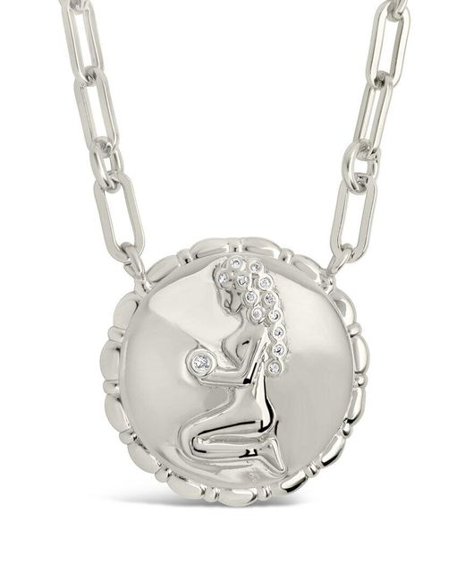 Sterling Forever White Rhodium Plated Cz Bold Link Virgo Zodiac Necklace