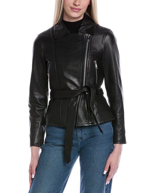 Reiss Black Febe Leather Jacket