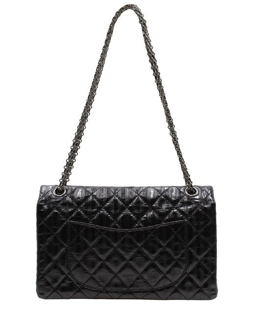 Chanel Striped Black Lambskin Leather Reissue 2.55 Flap Bag (authentic Pre- Loved)