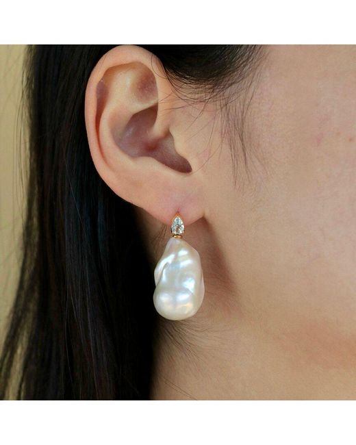 Kai Fine Jewelry White 14K 0.80 Ct. Tw. Aquamarine & 16-17Mm Pearl Drop Earrings