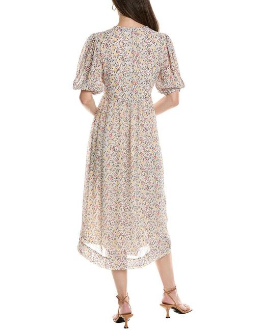 Ganni Printed Georgette Puff Sleeve Midi Dress in Natural Lyst