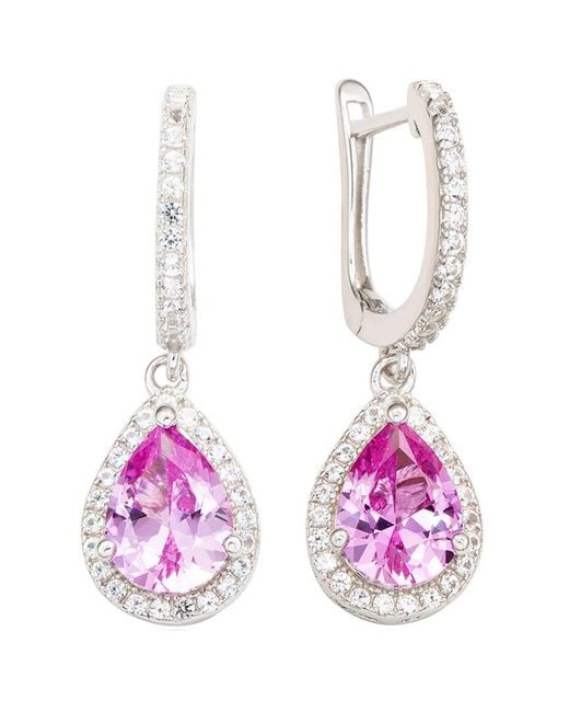 Suzy Levian Pink Silver 0.02 Ct. Tw. Diamond & Gemstone Earrings