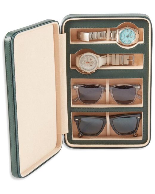 Bey-berk Green Francis Leather Watch & Sunglass Travel Case