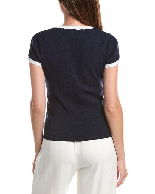 Tahari Blue Contrast Trim Pullover