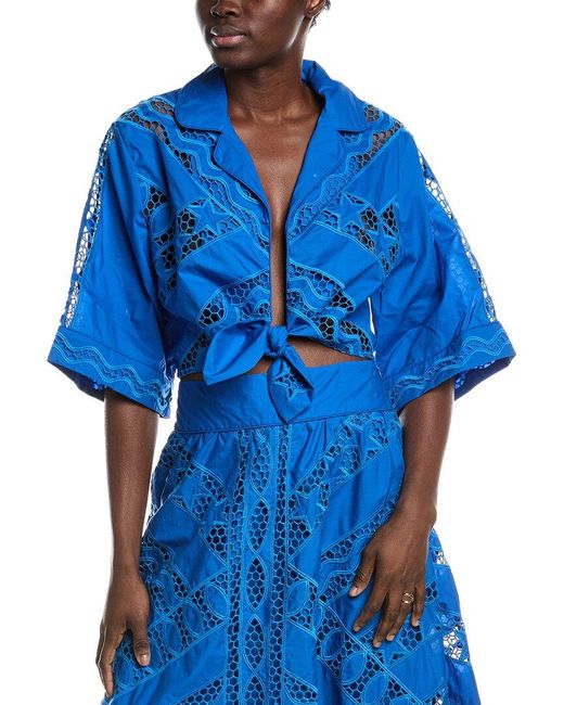 Farm Rio Blue Striped Richelieu Blouse