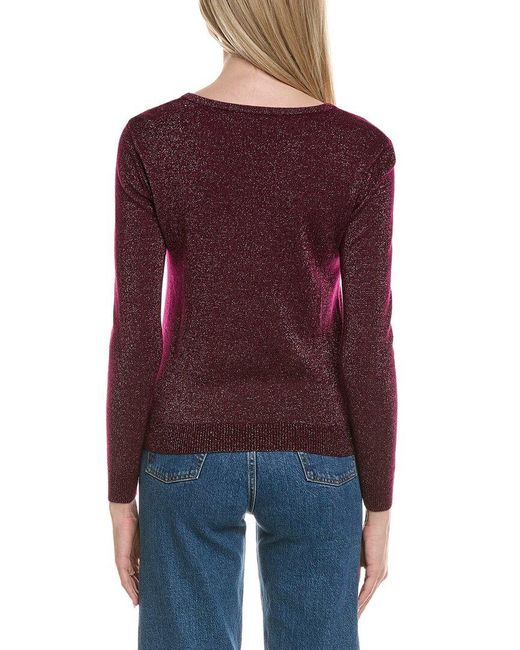 Sofiacashmere Red Lurex V-Neck Wool & Cashmere-Blend Sweater