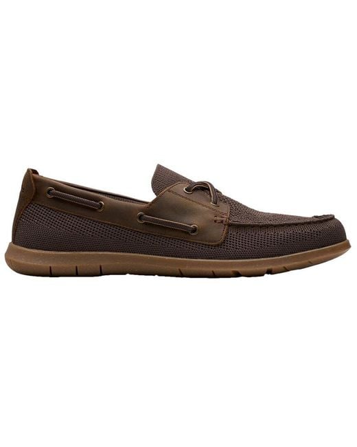 Clarks Brown Flexway Tie Leather Boat Shoe for men