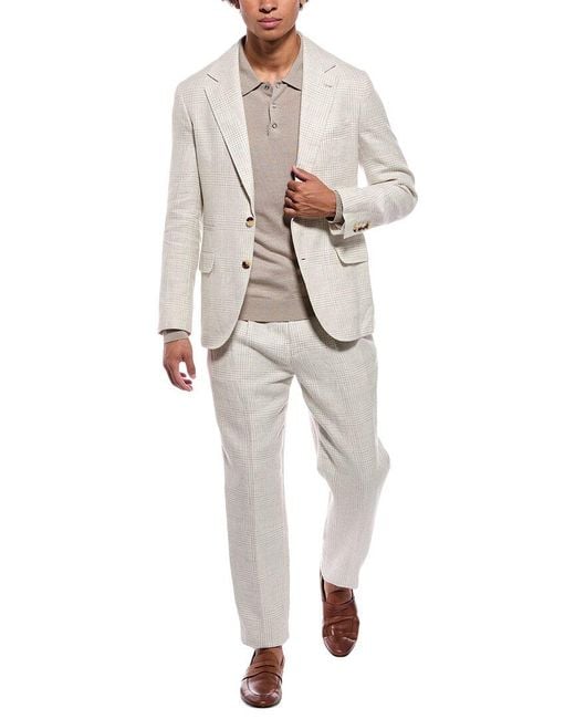 Brunello Cucinelli White Linen, Wool & Silk-Blend Suit With Pleated Pant for men
