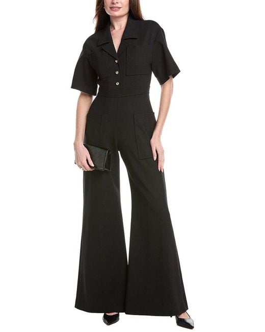 Carolina Herrera Black Button-Down Wool-Blend Jumpsuit