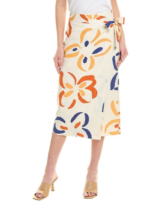 Rebecca Taylor White Flame Fleur Whisper Linen-blend Wrap Skirt