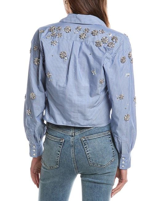 Cinq À Sept Blue Lola Stripe Tumbling Flowers Marianna Blouse
