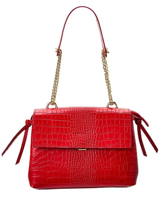 Italian Leather Red Top Handle Croc-embossed Shoulder Bag