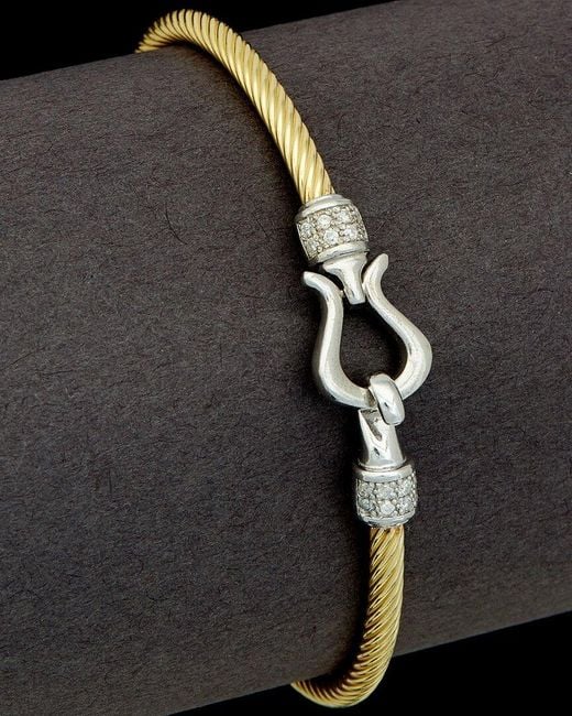 Italian Gold Over Silver Black 18K 0.15 Ct. Tw. Diamond Over Twist Bangle