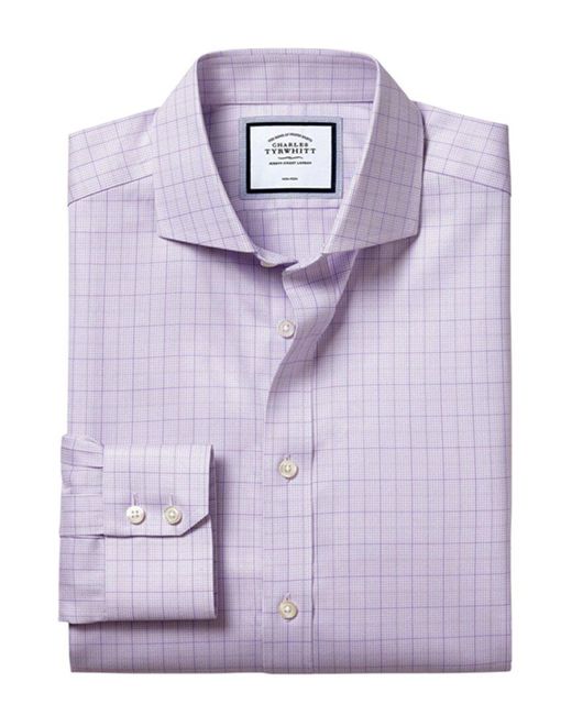 Charles Tyrwhitt Purple Non-iron Puppytooth Check Slim Fit Shirt for men