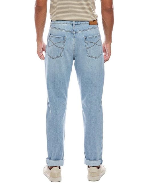 Brunello Cucinelli Blue Leisure Fit Light Wash Cuffed Jean for men