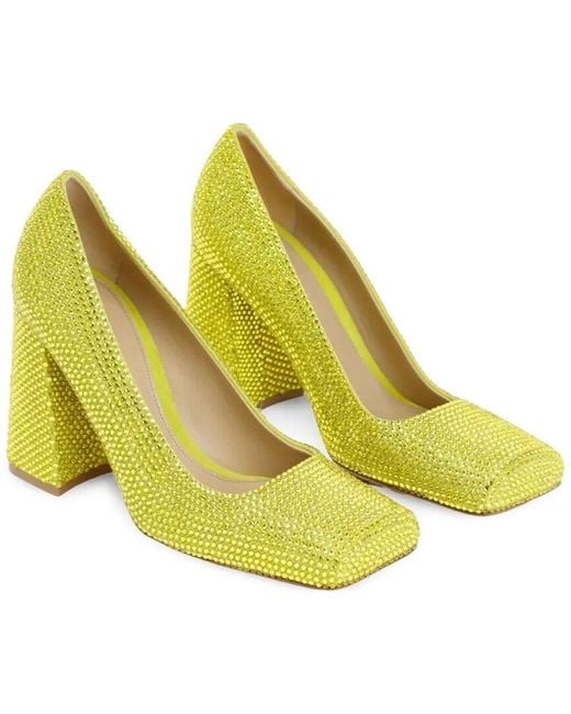 Bottega Veneta Yellow Gem-Embellished Square-Toe Leather Pump