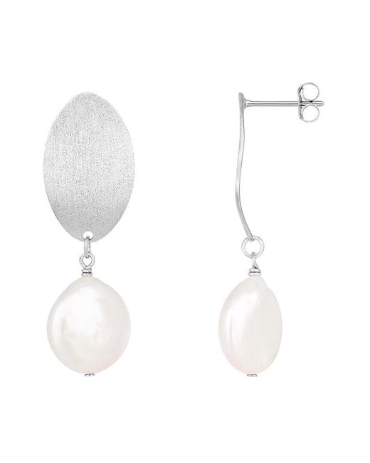 Splendid White Rhodium Plated 12-13mm Pearl Cz Earrings
